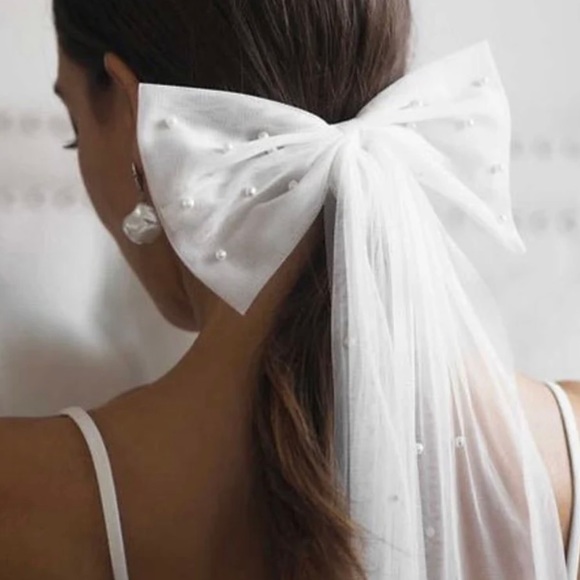 Tulle Pearl Bride Hair Bow, Veil Alternative